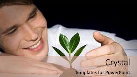  Presentation with economic development - Slides with economic development agricalture - image of man observing cultivation background and a coral colored foreground