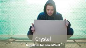  Presentation with homeless - Presentation consisting of economic downturn - homeless man holds blank cardboard background and a gray colored foreground