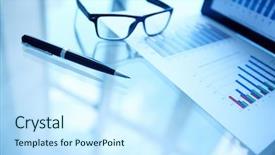  Presentation with old paper pen rolls - Theme with economic fluctuations - business paper touchpad eyeglasses background and a cool aqua colored foreground