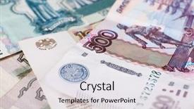  Presentation with pile geotechnical engineering - Colorful slide set enhanced with economic fluctuations - pile of russian roubles closeup backdrop and a white colored foreground