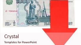  Presentation with russian - PPT theme with economic fluctuations - red arrow on russian money background and a sky blue colored foreground