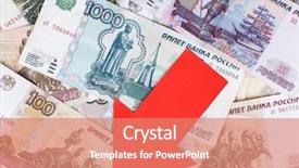  Presentation with economic - PPT theme featuring economic fluctuations - red arrow on russian money background and a coral colored foreground