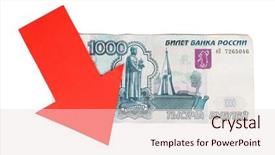  Presentation with economic - Slide set featuring economic fluctuations - red arrow on russian money background and a lemonade colored foreground