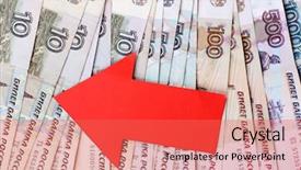  Presentation with economic - PPT layouts enhanced with economic fluctuations - red arrow on russian money background and a red colored foreground