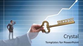  Presentation with business growth success biblical principles - PPT layouts with economic growth - businessman with key to success background and a light blue colored foreground