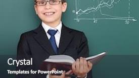  Presentation with classic book - PPT theme having economic growth - school boy with book chart background and a dark gray colored foreground