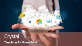  Presentation with cloud based shared services - Presentation design enhanced with economic growth - young businessman presenting cloud background and a coral colored foreground