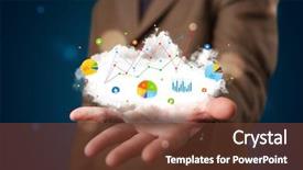  Presentation with iot internet of things cloud - Slide set consisting of economic growth - young businessman presenting cloud background and a tawny brown colored foreground