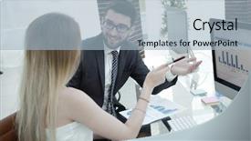  Presentation with financial - Theme with economic intelligence - business colleagues discussing financial documents background and a light blue colored foreground