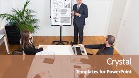  Presentation with business intelligence - Colorful PPT layouts enhanced with economic intelligence - businessman explaining business concepts backdrop and a coral colored foreground