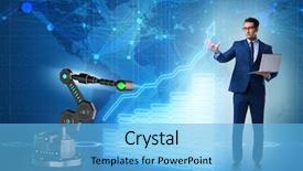  Presentation with business intelligence - Slide deck enhanced with economic intelligence - businessman in business concept background and a light blue colored foreground