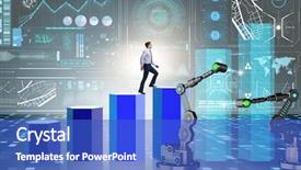  Presentation with robotic arm - Slide deck enhanced with economic intelligence - businessman walking up the chart background and a cobalt blue colored foreground