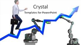  Presentation with robotic arm - PPT layouts with economic intelligence - businessman walking up the chart background and a white colored foreground