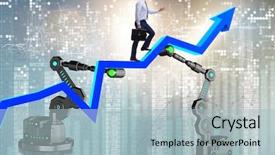  Presentation with robotic arm - Amazing presentation design having economic intelligence - businessman walking up the chart backdrop and a light blue colored foreground