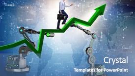  Presentation with robotic arm - Theme enhanced with economic intelligence - businessman walking up the chart background and a teal colored foreground