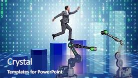  Presentation with robotic arm - PPT theme featuring economic intelligence - businessman walking up the chart background and a ocean colored foreground