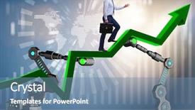  Presentation with robotic arm - Slide set featuring economic intelligence - businessman walking up the chart background and a seafoam green colored foreground