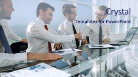  Presentation with shaking hands - Slide set featuring economic intelligence - colleagues shaking hands background and a sky blue colored foreground