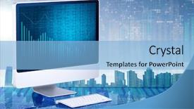  Presentation with business intelligence - Beautiful presentation theme featuring economic intelligence - computer screen in business concept backdrop and a light blue colored foreground