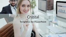  Presentation with intelligence - PPT theme featuring economic intelligence - employees of the company work background and a  colored foreground