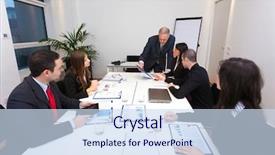  Presentation with business intelligence - Colorful slide set enhanced with economic intelligence - group of business people backdrop and a  colored foreground