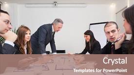  Presentation with people management word cloud - Audience pleasing presentation theme consisting of economic intelligence - group of business people backdrop and a coral colored foreground