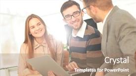  Presentation with group of people silhouettes walking - Presentation theme enhanced with economic intelligence - group of young business people background and a coral colored foreground