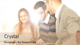  Presentation with young business people - Presentation consisting of economic intelligence - group of young business people background and a coral colored foreground