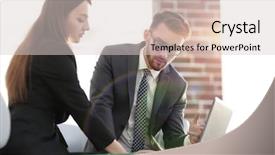  Presentation with graduation project - Audience pleasing presentation consisting of economic intelligence - two coworkers discussing fun project backdrop and a lemonade colored foreground