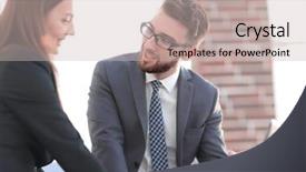  Presentation with coworkers - Cool new presentation design with economic intelligence - two coworkers discussing fun project backdrop and a soft green colored foreground