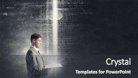  Presentation with intelligence - Audience pleasing PPT theme consisting of economic intelligence - young businessman with opened book backdrop and a dark gray colored foreground