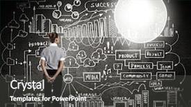  Presentation with business intelligence - Slide set enhanced with economic intelligence - young businesswoman with bulb background and a dark gray colored foreground