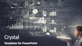  Presentation with intelligence - Colorful slide deck enhanced with economic intelligence - young man with opened book backdrop and a dark gray colored foreground