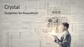  Presentation with book - Slide deck featuring economic intelligence - young shocked businessman with opened background and a  colored foreground