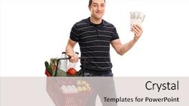  Presentation with economic inequality - Theme having economic man shopping and holding background and a light gray colored foreground