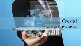  Presentation with touch screen - Colorful presentation theme enhanced with economic market - touch screen touch- tablet backdrop and a  colored foreground