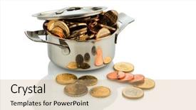  Presentation with euro - Slide set featuring economic policies - cooking pot is filled background and a coral colored foreground