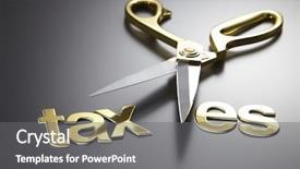  Presentation with taxes - Slide set with economic policies - scissors and the alphabet taxes background and a gray colored foreground