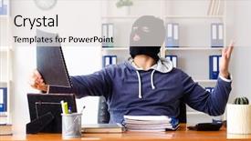  Presentation with economic - Presentation theme with economic searching - male thief in balaclava background and a white colored foreground