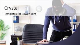  Presentation with economic - Audience pleasing presentation theme consisting of economic searching - male thief in balaclava backdrop and a white colored foreground