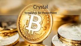  Presentation with blockchain technology - Amazing PPT layouts having economic system - shiny physical bitcoins on golden backdrop and a yellow colored foreground