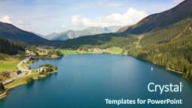  Presentation with forum - Amazing PPT theme having economics - aerial view of davos city backdrop and a ocean colored foreground