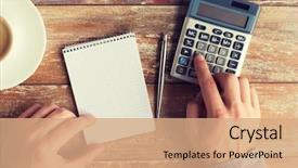  Presentation with technology education - Presentation design consisting of economics - business education people and technology background and a coral colored foreground