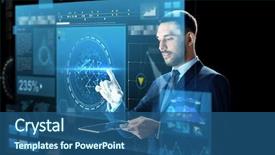  Presentation with augmented reality business - Colorful slides enhanced with economics - business people augmented reality backdrop and a ocean colored foreground