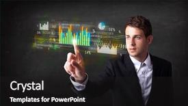  Presentation with spreadsheet data and business charts - Cool new PPT layouts with economics - business person touching colorful charts backdrop and a black colored foreground