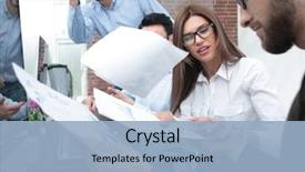  Presentation with data - Colorful PPT theme enhanced with economics - business team discusses financial data backdrop and a light blue colored foreground