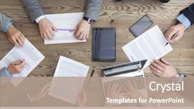  Presentation with contract - Slide set consisting of economics - business team working with contract background and a coral colored foreground