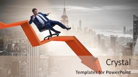  Presentation with economic - PPT theme enhanced with economics - businessman sliding down on chair background and a soft green colored foreground