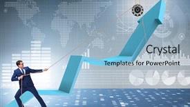  Presentation with supporting - PPT theme enhanced with economics - businessman supporting economic growth background and a light blue colored foreground