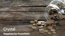  Presentation with economics - Cool new PPT layouts with economics - coins in money jar backdrop and a dark gray colored foreground